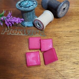 Vintage Red Square Plastic Shank Sewing Buttons ~ 4 Pieces